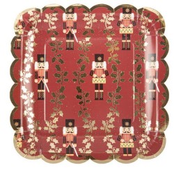 8 ASSIETTES CASSE-NOISETTE BRODEAUX ET OR 23 X 23 CM 