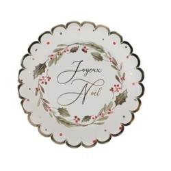 8 ASSIETTES  TRADI CHIC BLANC JOYEUX NOEL OR  23 CM 