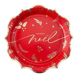 8 ASSIETTES  TRADI CHIC ROUGE JOYEUX NOEL OR  23 CM 