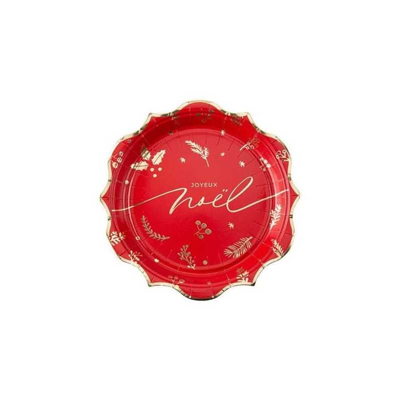 8 ASSIETTES TRADI CHIC ROUGE JOYEUX NOEL OR 23 CM 