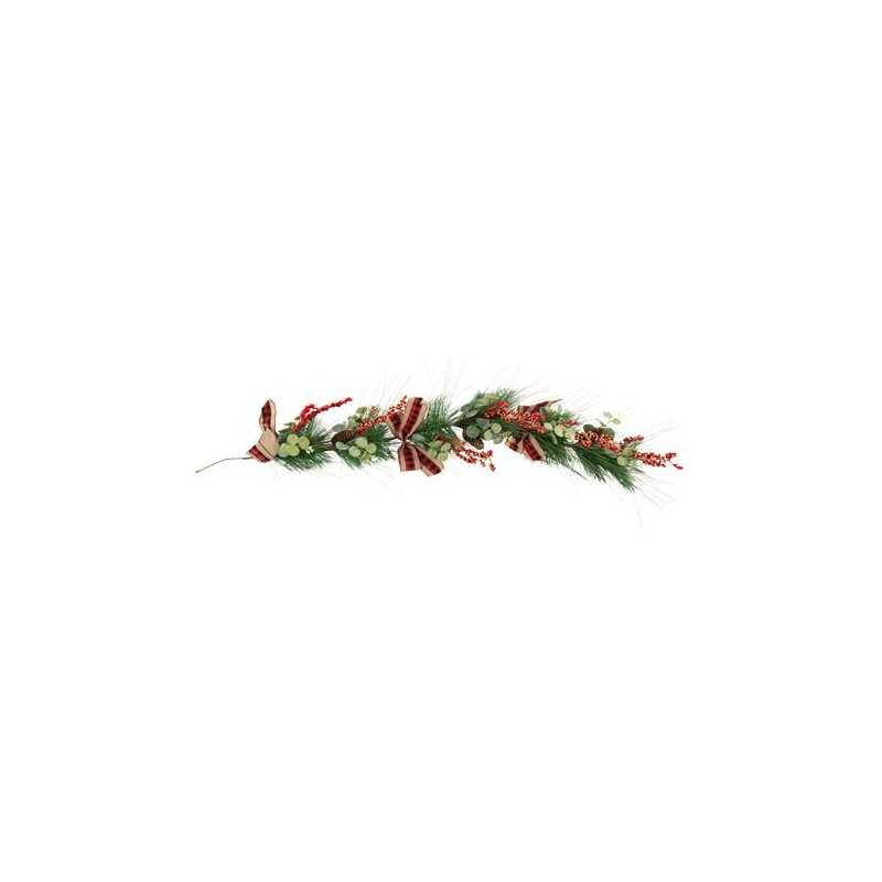 GUIRLANDE RUSTIQUE SAPIN, EUCALYPTUS, JUTE CIHCY ET PAILLETTES OR 125 CM 