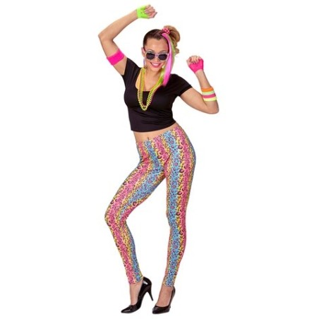 DEGUISEMENT FEMME ANNEES 80 TEE SHIRT LEGGINGS ET COLLIERS FLUO TAILLE M