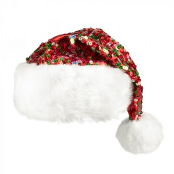 BONNET DE NOEL PAILLETTES ROUGE ET VERT 