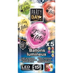 5 BALLONS LED JOYEUSES FETES 23 CM