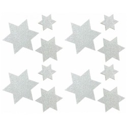 SACHETS DE 12 ETOILES ARGENT PAILLETTES 13 X 10 CM 