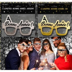 6 LUNETTES MEILLEURS VOEUX BONNE ANNEE OR ET NOIR EN CARTON