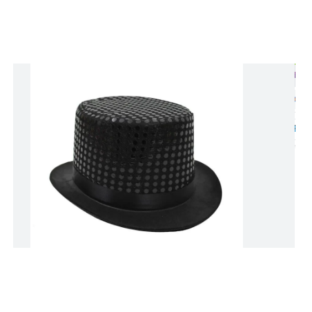 CHAPEAU HAUT DE FORME NOIR AVEC PAILLETTES 