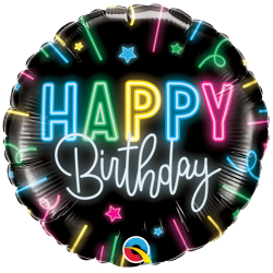 BALLON METALLIQUE ROND HAPPY BIRTHDAY FLUO 46 CM