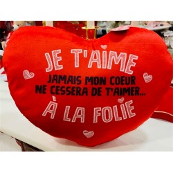 COUSSIN COEUR ROUGE JAMAIS MON COEUR NE CESSERA DE T'AIMER