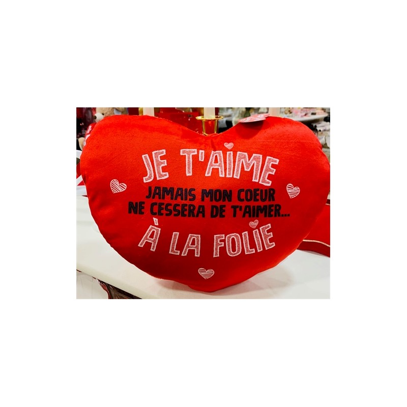 COUSSIN COEUR ROUGE JAMAIS MON COEUR NE CESSERA DE T'AIMER