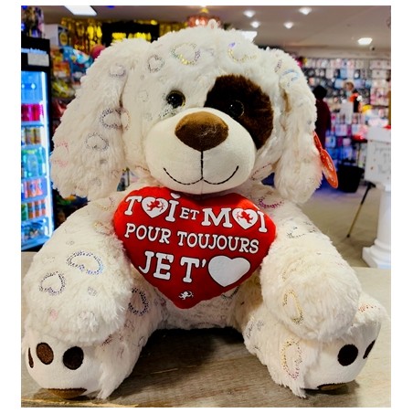 PELUCHE CHIEN COEUR 30 CM TOI ET MOI POUR TOUJOURS JE T'AIME