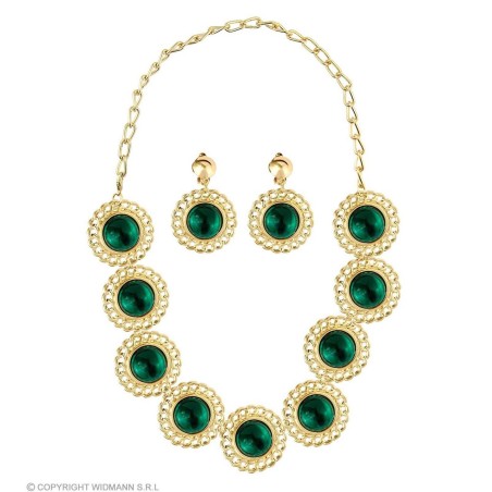 SET REINE RENAISSANCE COLLIER + BOUCLES D'OREILLES OR ET VERT