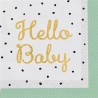 16 SERVIETTES BLANC ET VERT PALE HELLO BABY 33 X 33 CM