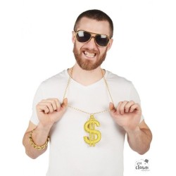 SET GANGSTER LUNETTES, BRACELET EN OR ET COLLIER DOLLAR