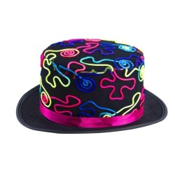 CHAPEAU HAUT DE FORME MULTICOULEUR FLUO 