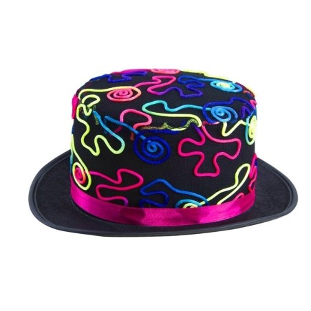 CHAPEAU HAUT DE FORME MULTICOULEUR FLUO 