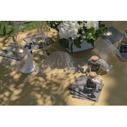 RUBAN TULLE BLANC  VIVE LES MARIES EN OR 8 CM X 10 M