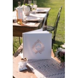 LIVRE D'OR CARRE JUST MARRIED BLANC ET ROSE GOLD 24 x 24 CM