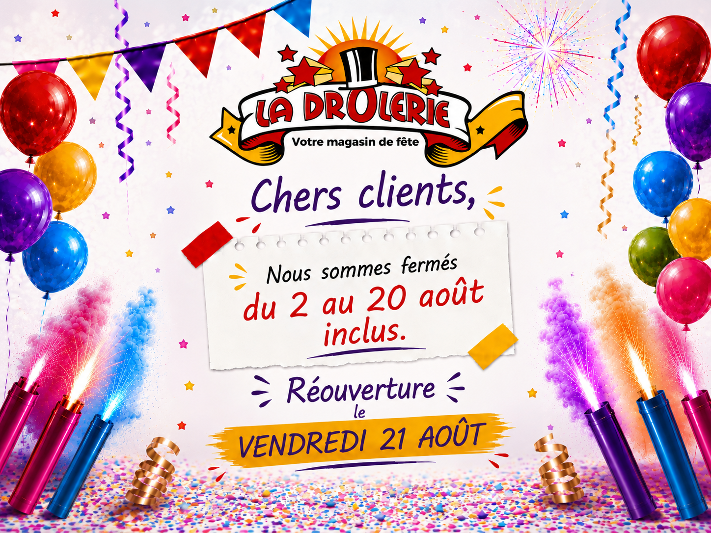 La Drôlerie est fermée du 2 au 20 août inclus. Réouverture le 21 août.